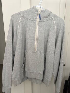 Aerie Cream Half-Zip Hooded Pullover Sweater